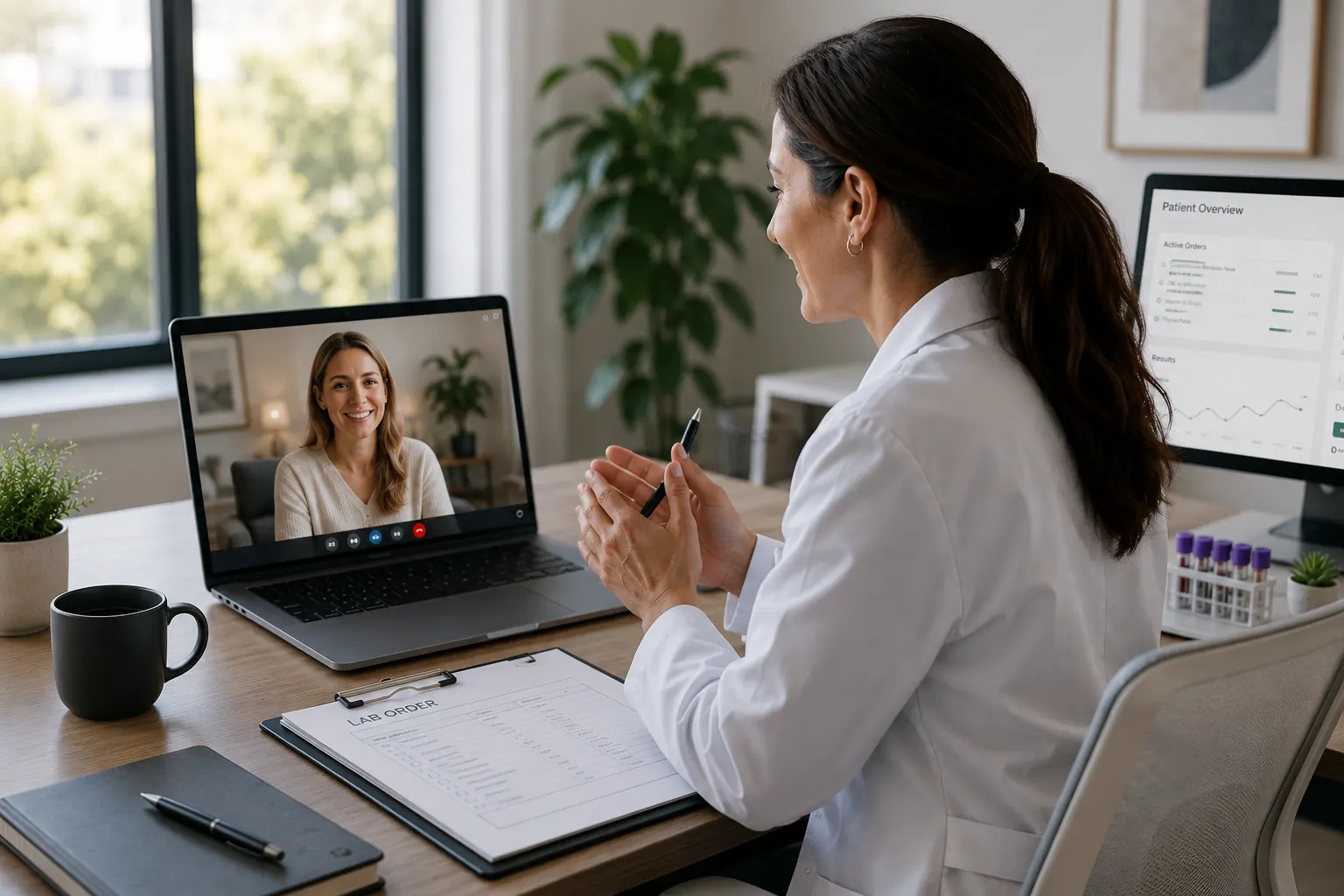 Telehealth provider discussing laboratory testing with a patient by video.