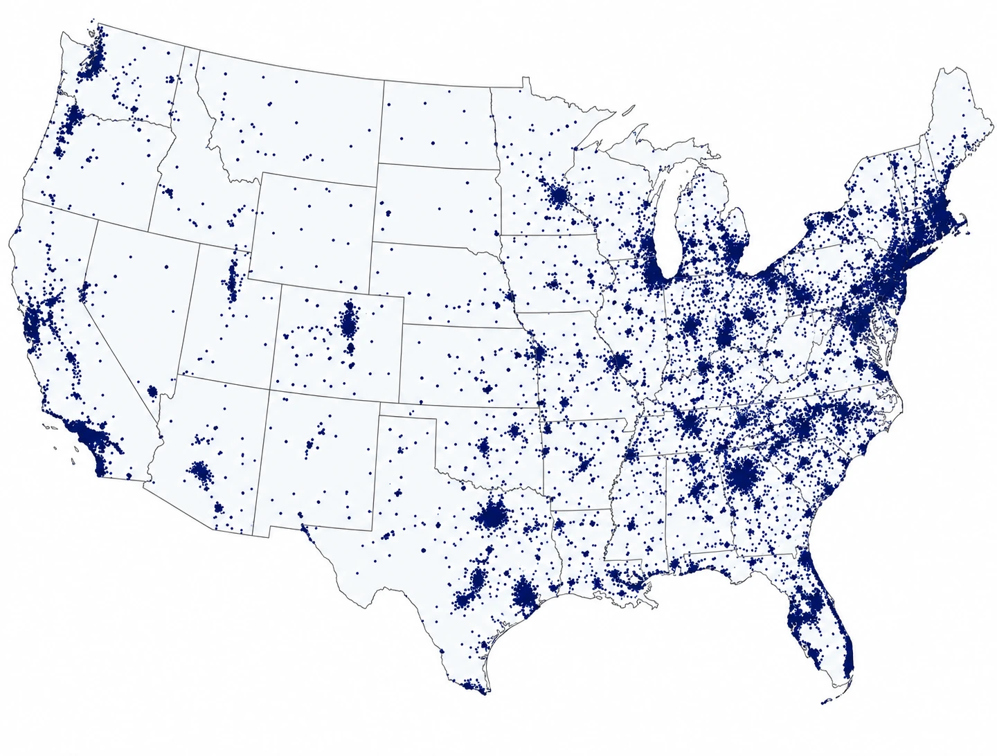 Map of the United States showing New Century Labs draw-site coverage